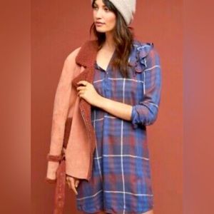 Cloth & Stone for Anthropologie Plaid button-up shirt dress with ruffles